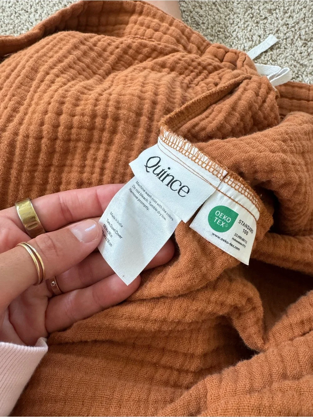 Two, Twin Size Quince Rust Cotton Gauze Comforter Set - Warm Rust